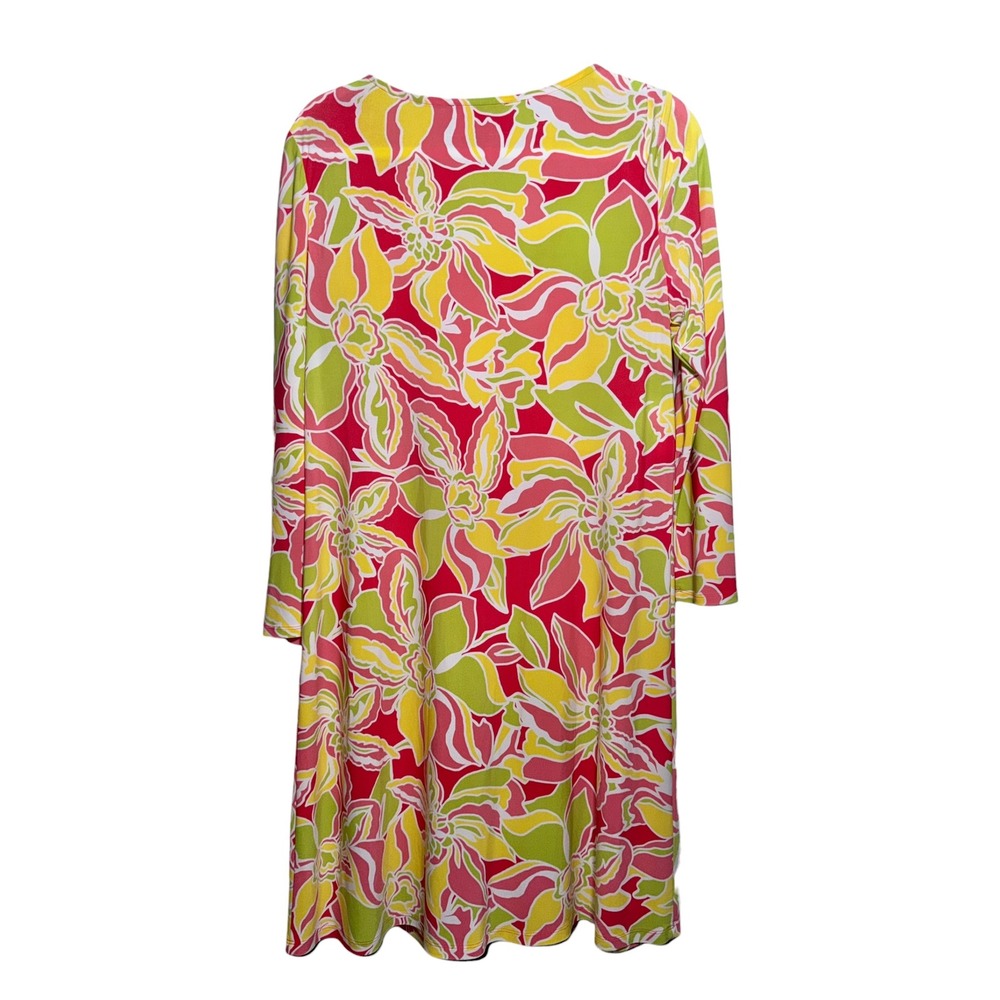 Pappagallo Floral Swing Tunic Dress‎ Medium Pink Green 3/4 Sleeve